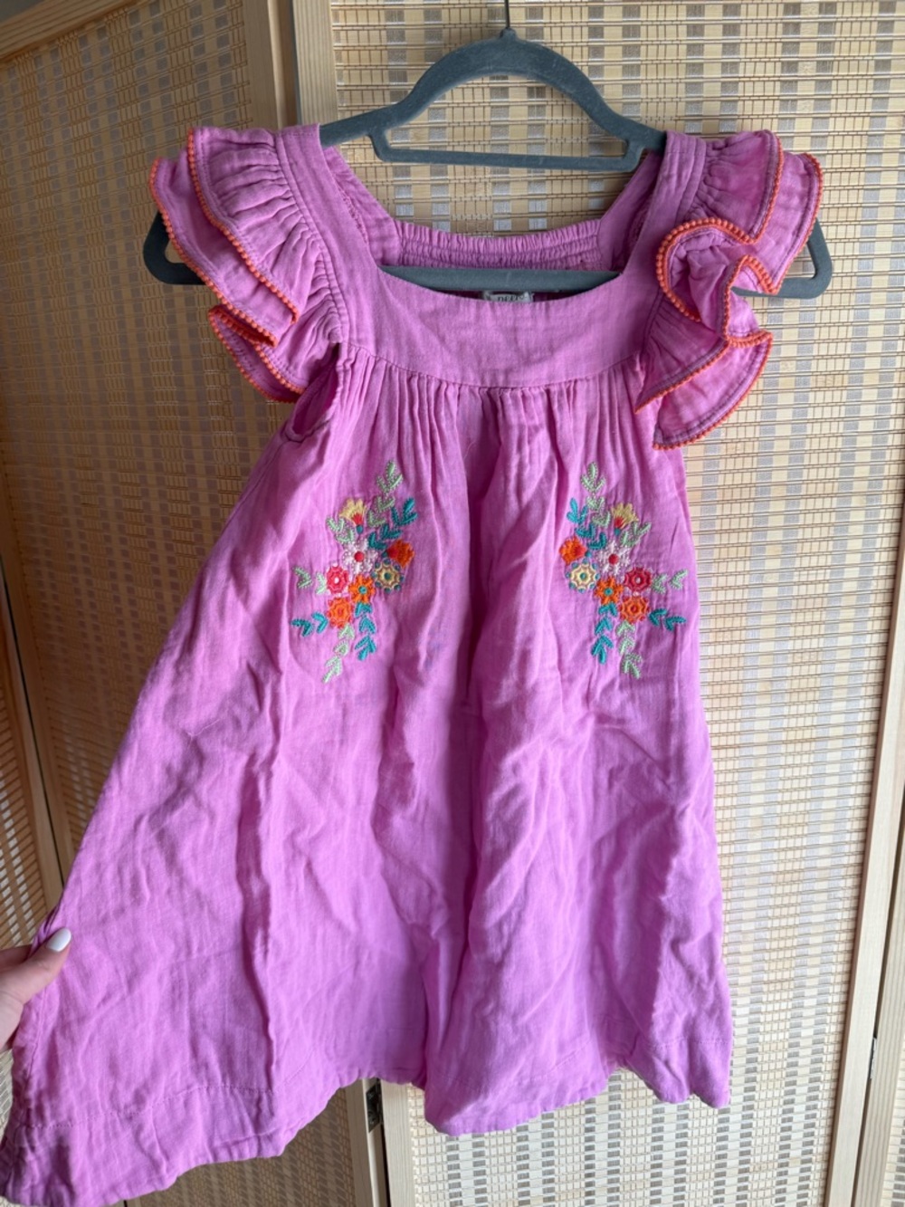 Peek Pink Embroidered Flutter-Sleeve Casual Dress